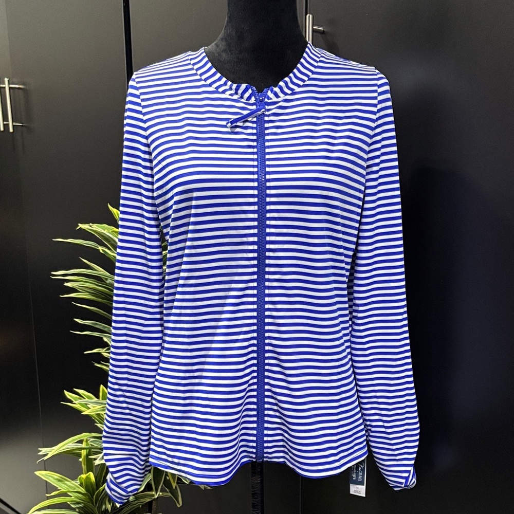 Kim Gravel Swimsuits For All Sunshirt, zip up,rouched cuffs,striped, sun protect